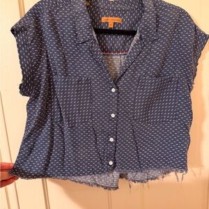 Vintage Blue Polka Dot Cropped Shirt